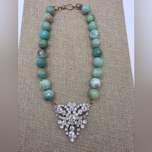 Vintage Made in the Deep South Beaded Necklace with Sparkling Crystal Pendant